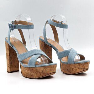 Veronica Beard Women Lalana Blue Denim Strappy Platform Summer Sandals -  10.5